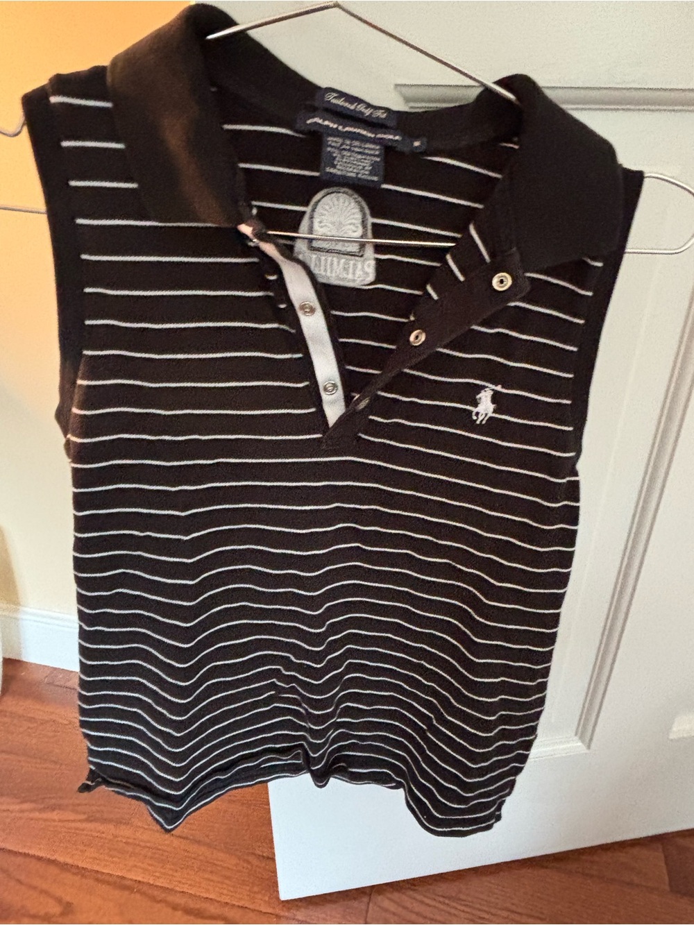 Ralph Lauren Golf Black Polo Sleeveless with White Stripes